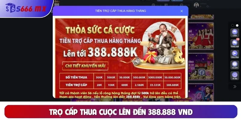 Trợ cấp thua cược lên đến 388.888 VNĐ